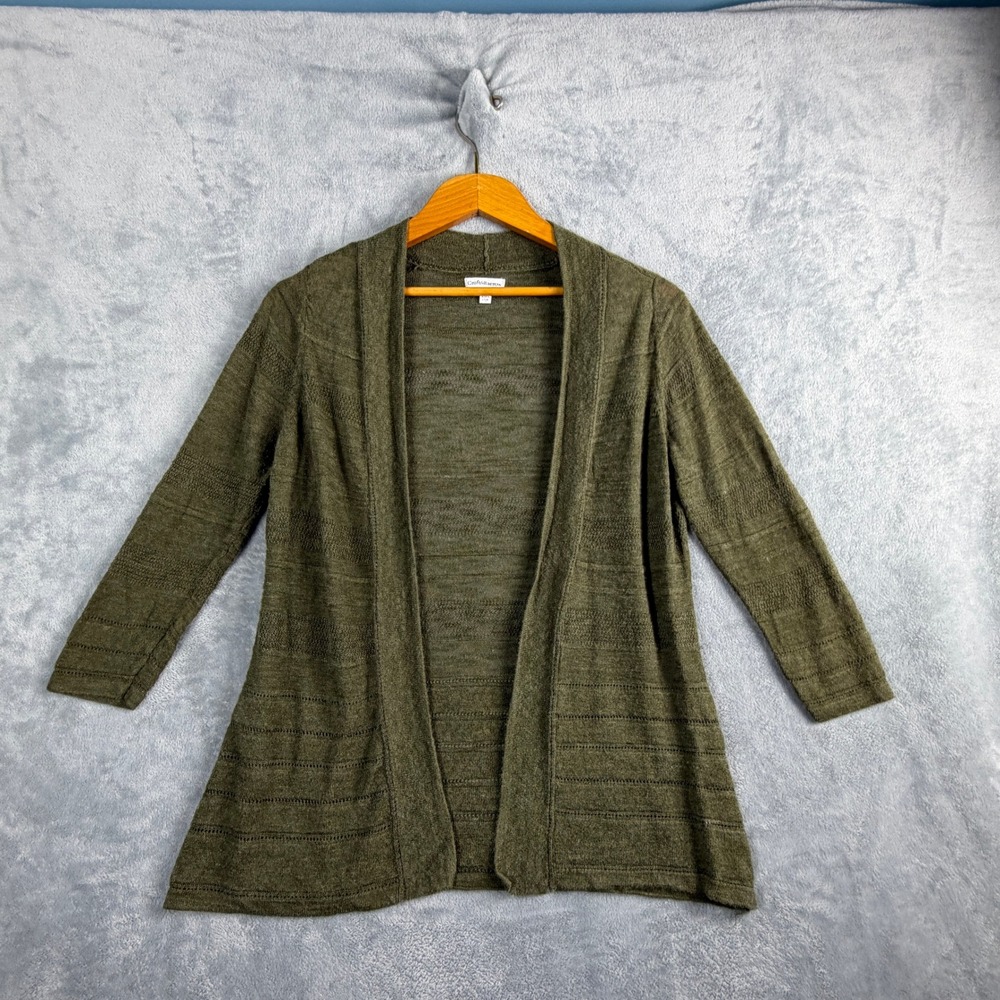 Croft & Barrow Womens Medium Olive Green Cardigan Open Front Pointelle Boho Knit